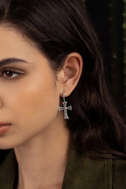 Statement Cross Asymmetric Hoop Earrings